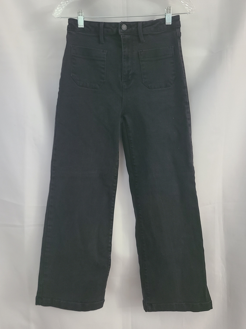 Just Black Denim Sz 27 Black Denim Patch Pockets Wide Leg High Rise Casual Jeans